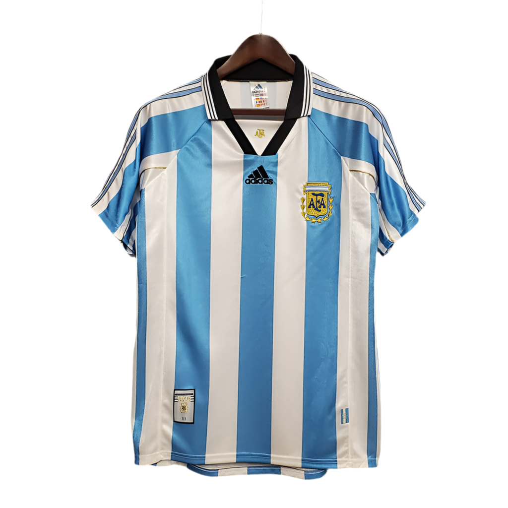 Camisola Seleção Argentina Retrô 1998 Azul e Branca -