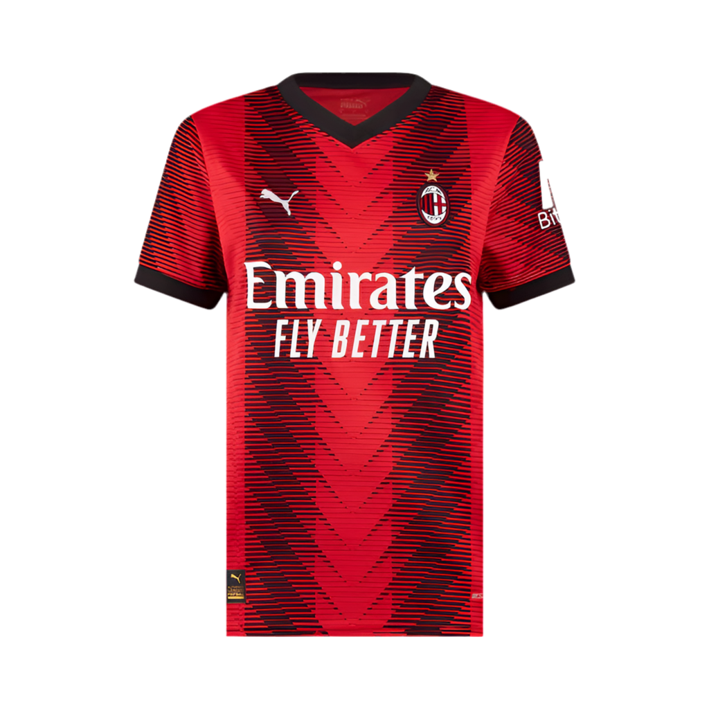 Camisola Feminina AC Milan I 23/24 - Vermelho e Preto