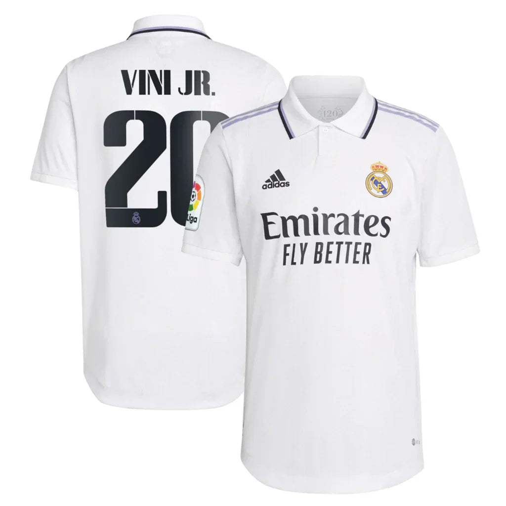 Camisola Real Madrid I [VINI JR #20] COM PATCH La Liga 22/23 - Branco